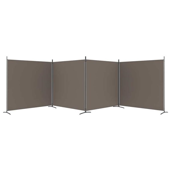 Paravan de cameră cu 4 panouri, antracit, 698×180 cm, textil