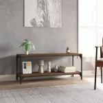 Comodă TV, stejar maro, 100x33x41 cm, lemn prelucrat și oțel