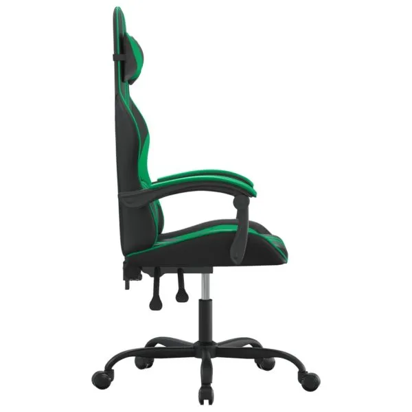 Scaun de gaming pivotant, negru și verde, piele ecologică