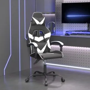 Scaun de gaming pivotant, negru și alb, piele ecologică
