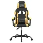 Scaun de gaming pivotant, negru și auriu, piele ecologică