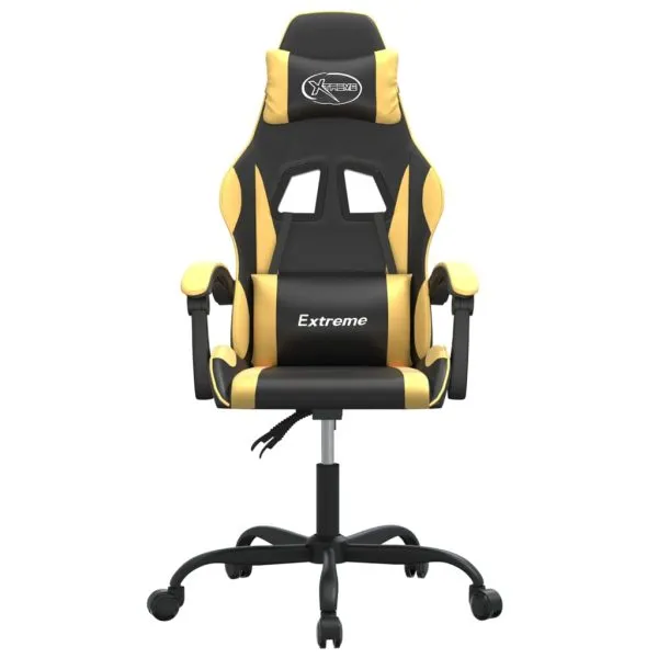 Scaun de gaming pivotant, negru și auriu, piele ecologică