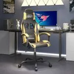 Scaun de gaming pivotant, negru și auriu, piele ecologică