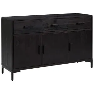 Servantă, negru, 110x35x70 cm, lemn masiv de pin reciclat