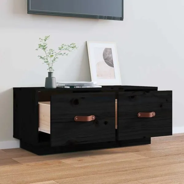 Comodă TV, negru, 80x34x35 cm, lemn masiv de pin