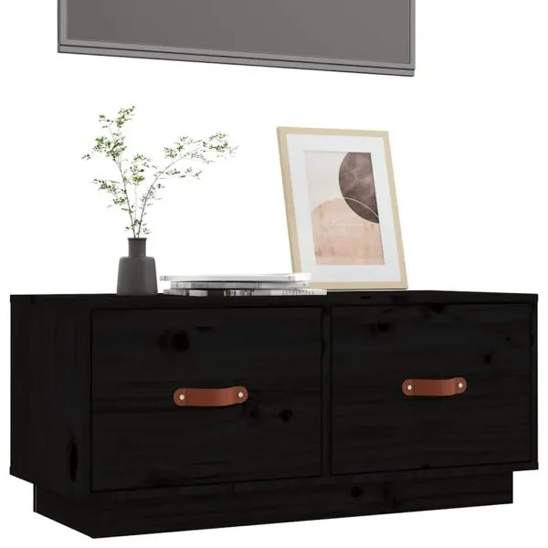 Comodă TV, negru, 80x34x35 cm, lemn masiv de pin