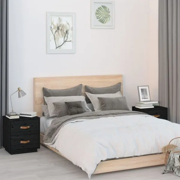 Noptiere, 2 buc., negru, 40x34x45 cm, lemn masiv de pin