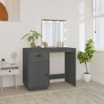 Măsuță de toaletă cu LED, gri, 95x50x133,5 cm, lemn masiv pin