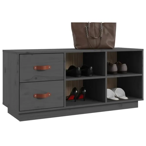 Bancă pentru pantofi, gri, 100x34x45 cm, lemn masiv pin