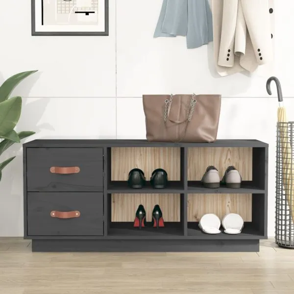 Bancă pentru pantofi, gri, 100x34x45 cm, lemn masiv pin