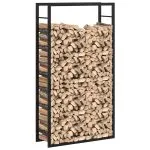 Suport pentru lemne de foc, negru mat, 80x28x154 cm, oțel