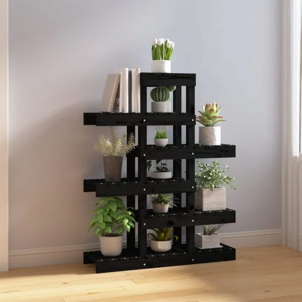 Suport pentru plante, negru, 85x25x109,5 cm, lemn masiv de pin