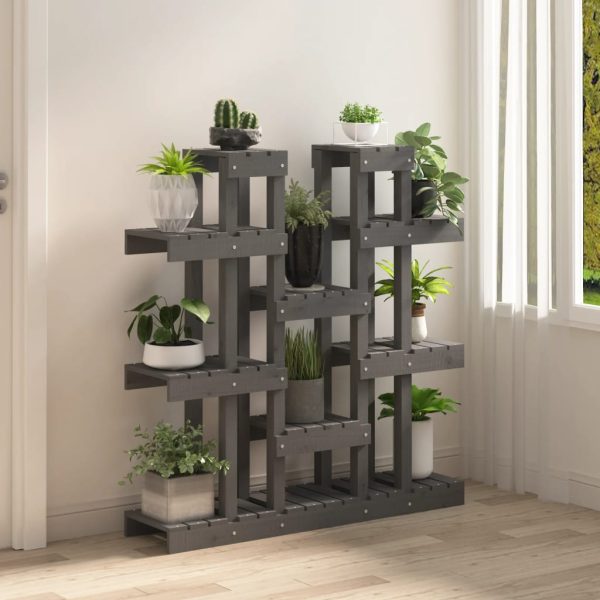 Suport pentru plante, gri, 104,5x25x109,5 cm, lemn masiv pin