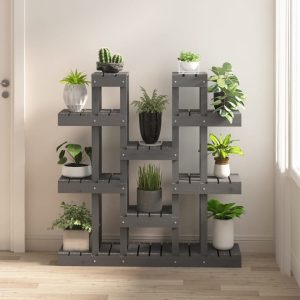 Suport pentru plante, gri, 104,5x25x109,5 cm, lemn masiv pin