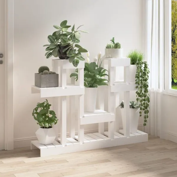 Suport pentru plante, alb, 104,5x25x77,5 cm, lemn masiv de pin