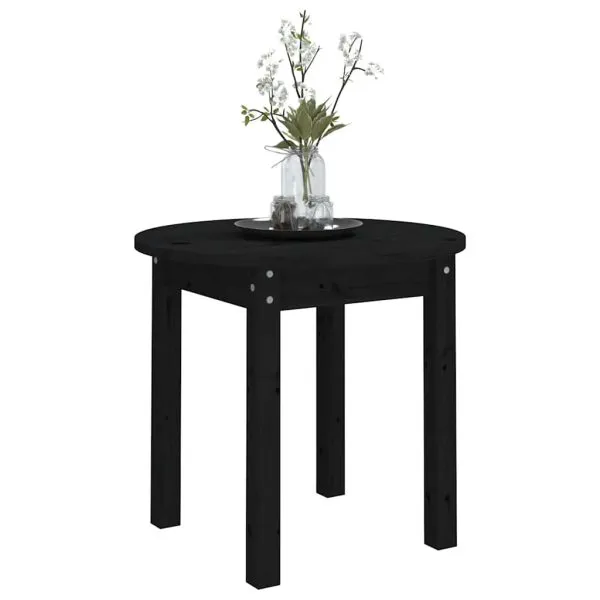 Măsuță de cafea, negru, Ø 45×40 cm, lemn masiv de pin