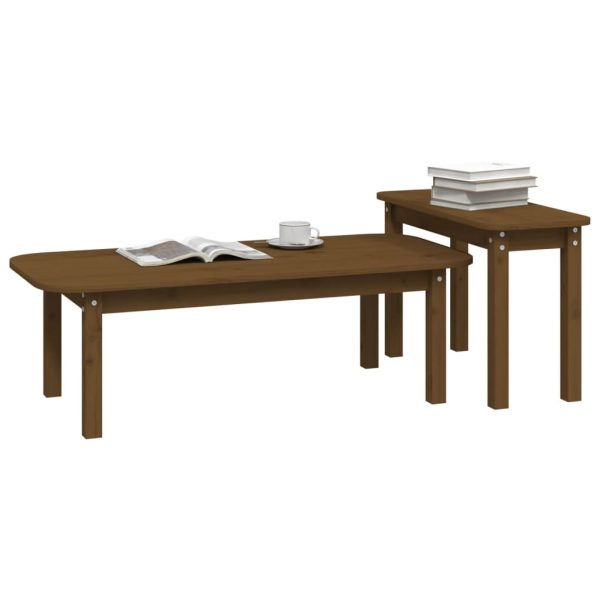 Set măsuțe de cafea, 2 piese, maro miere, lemn masiv de pin