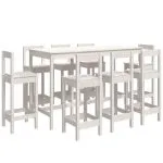 Set mobilier de bar, 9 piese, alb, lemn masiv de pin