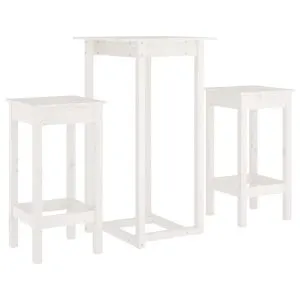 Set mobilier de bar, 3 piese, alb, lemn masiv de pin