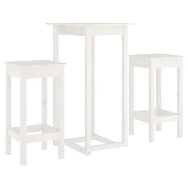 Set mobilier de bar, 3 piese, alb, lemn masiv de pin