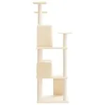 Ansamblu de pisici cu stâlpi din funie de sisal, crem, 153 cm