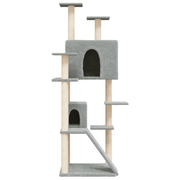 Ansamblu de pisici, stâlpi din funie sisal, gri deschis, 153 cm