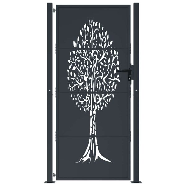 Poartă pentru grădină, antracit, 105×205 cm, oțel, design copac