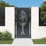 Poartă pentru grădină, antracit, 105×205 cm, oțel, design copac