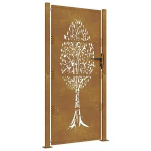 Poartă de grădină, 105×205 cm, oțel corten, model copac