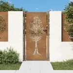 Poartă de grădină, 105×205 cm, oțel corten, model copac