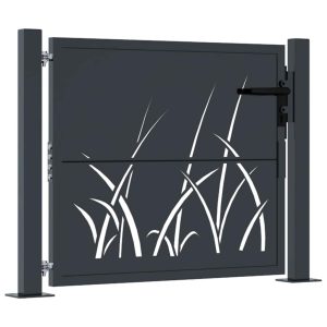 Poartă pentru grădină, antracit, 105×105 cm, oțel, model iarbă