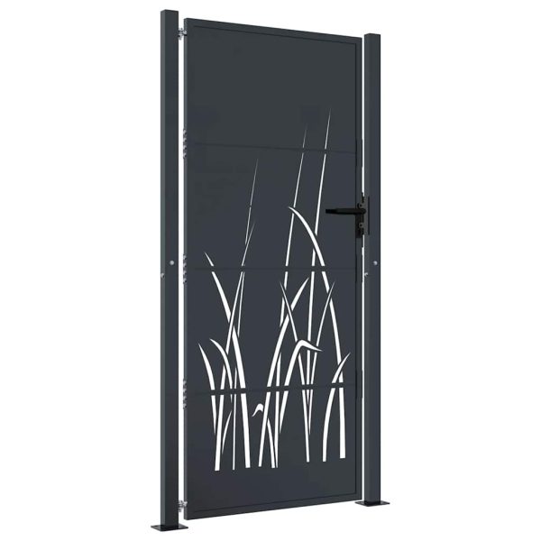 Poartă pentru grădină, antracit, 105×205 cm, oțel, model iarbă