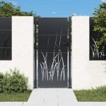 Poartă pentru grădină, antracit, 105×205 cm, oțel, model iarbă