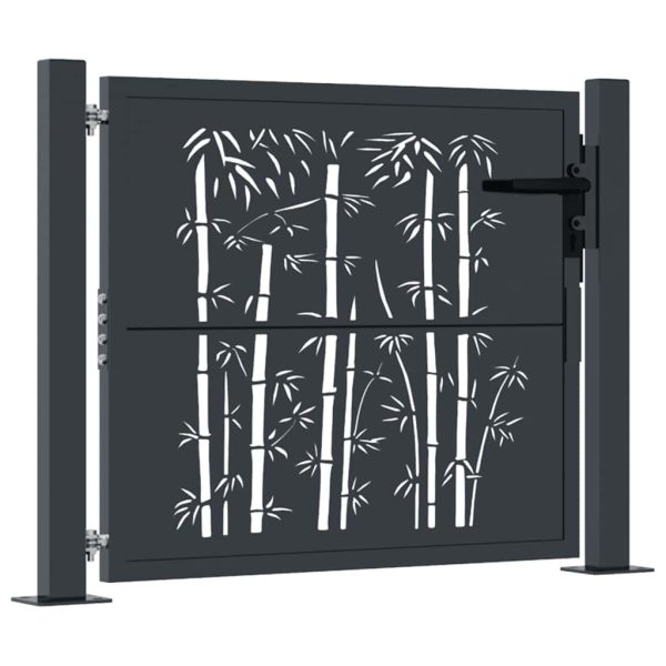Poartă pentru grădină, antracit, 105×80 cm, oțel, model bambus