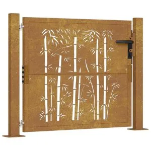 Poartă pentru grădină, 105×80 cm, oțel corten, model bambus