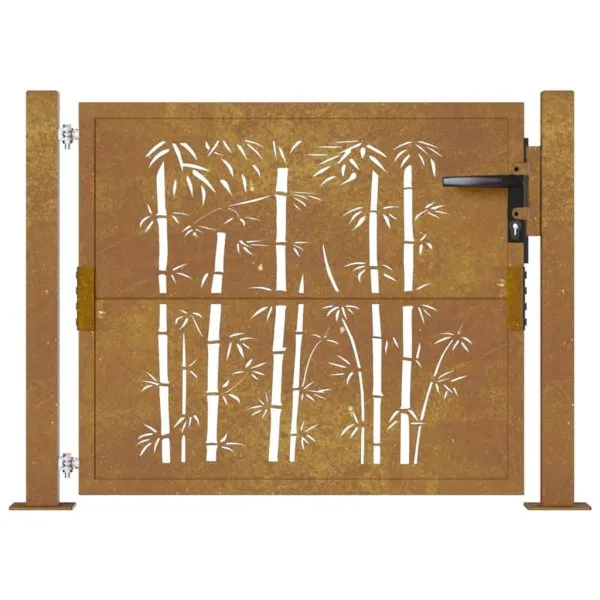 Poartă pentru grădină, 105×80 cm, oțel corten, model bambus