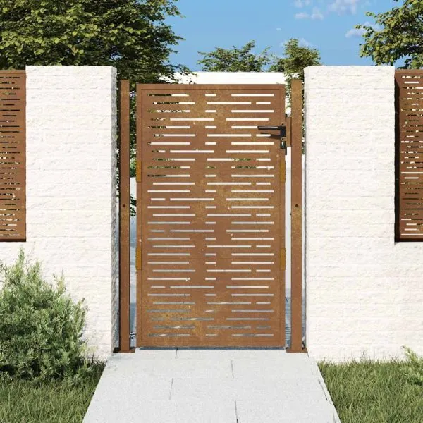 Poartă pentru grădină, 105×155 cm, oțel corten, dreptunghiuri