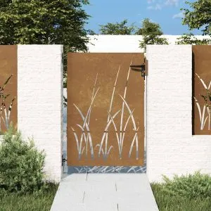 Poartă pentru grădină, 85×150 cm, oțel corten, model iarbă