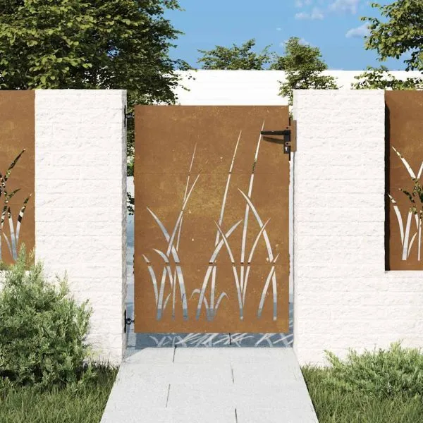 Poartă pentru grădină, 85×150 cm, oțel corten, model iarbă
