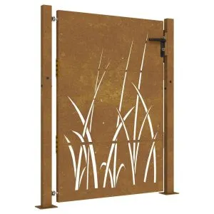 Poartă pentru grădină, 105×130 cm, oțel corten, model iarbă