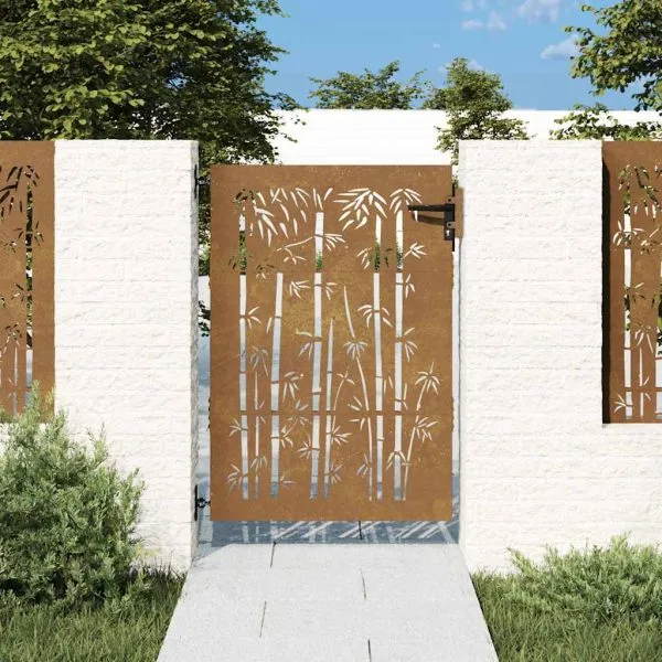 Poartă pentru grădină, 85×150 cm, oțel corten, model bambus