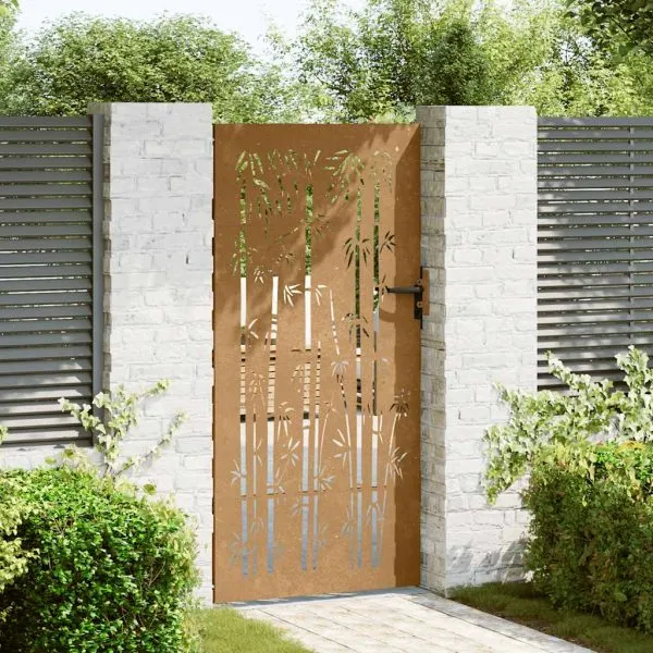 Poartă pentru grădină, 85×200 cm, oțel corten, model bambus
