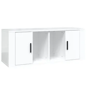 Comodă TV, alb extralucios, 100x35x40 cm, lemn prelucrat