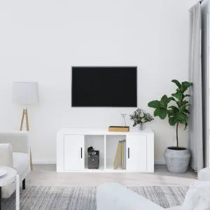 Comodă TV, alb extralucios, 100x35x40 cm, lemn prelucrat