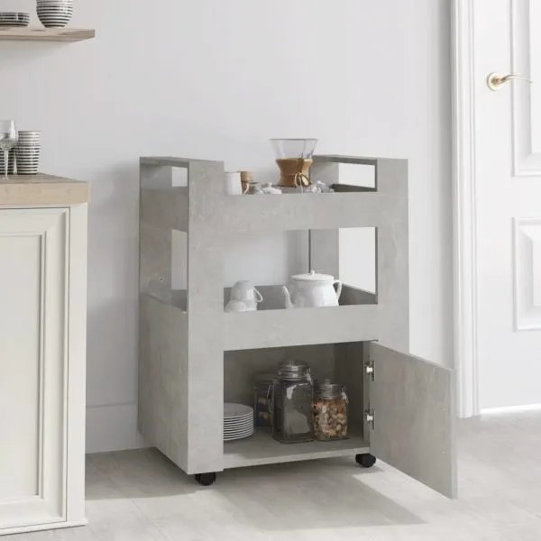 Cărucior de bucătărie gri beton 60x45x80 cm lemn prelucrat