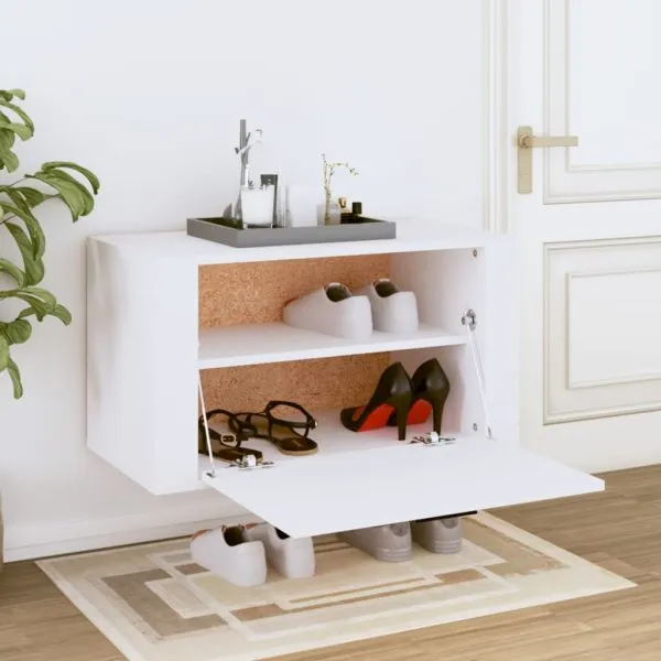 Pantofar de perete, alb, 70x35x38 cm, lemn prelucrat