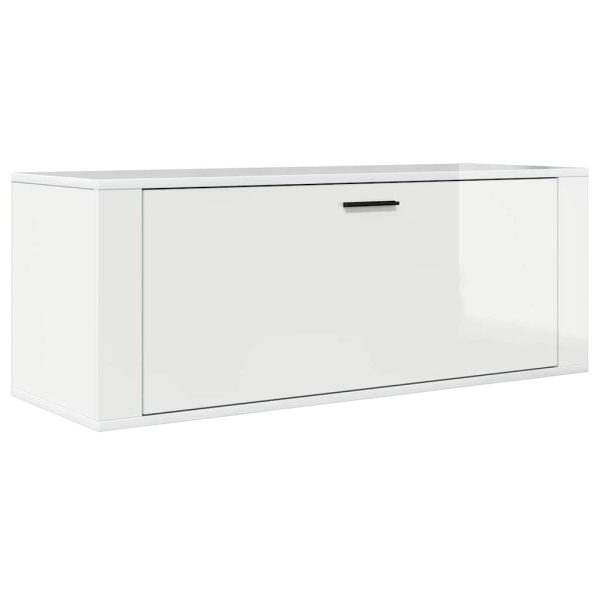 Pantofar de perete, alb extralucios, 100x35x38cm, lemn compozit