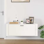 Pantofar de perete, alb extralucios, 100x35x38cm, lemn compozit