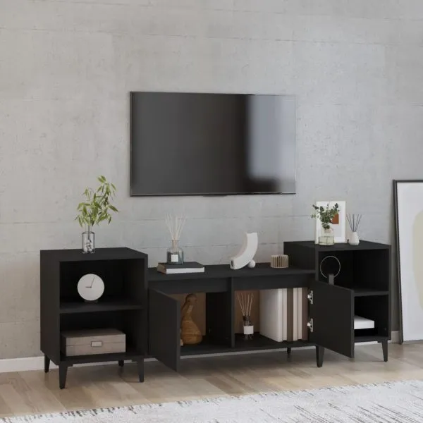 Comodă TV, negru, 160x35x55 cm, lemn prelucrat