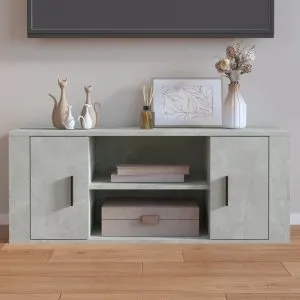 Comodă TV, gri beton, 100x35x40 cm, lemn prelucrat